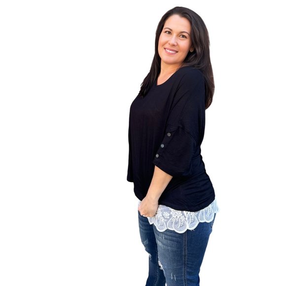 Culture Code Black Exposed Seam Button Detail Sleeve Top CAY1645 - Picture 2 of 12